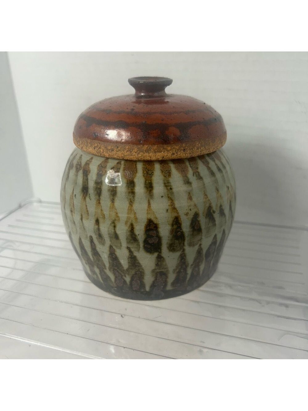 Vintage Art Pottery 70s Stoneware Ginger Jar with Lid Storage